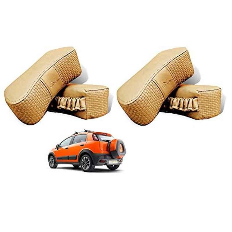 Kozdiko 4 Pcs CV Designer Beige Leatherite Neck Rest Car Cushion Pillow Set for Fiat Avventura