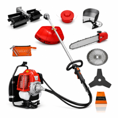 Greenleaf 3 HP 63CC 2 Stroke Petrol Engine Backpack Brush Cutter with Weeder/Tiller Chainsaw Paddy Guard and Blade Attachments, BP-GX-63TA