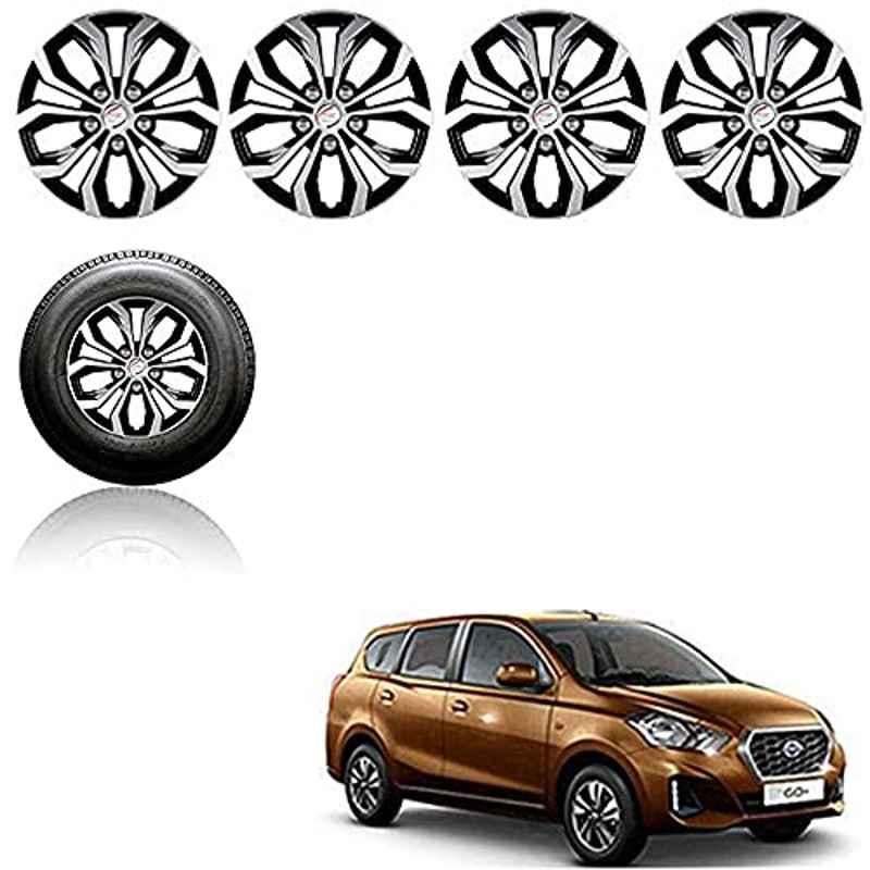 Auto Pearl 4 Pcs 13 inch ABS Silver & Black Press Fitting Wheel Cover Set for Datsun Go+