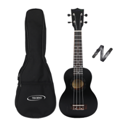 Techno 21 inch Mahogany Black Soprano Ukulele with Strap & Carry Bag, RJ-UK-221