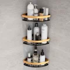 Plantex Self Adhesive Corner Shelf for Bathroom Wall/Aluminium & Stainless Steel Corner Shelf/Storage Organizer/Bathroom Accessories Set- (Pack of 3) 8x8 inch, Gold & Black