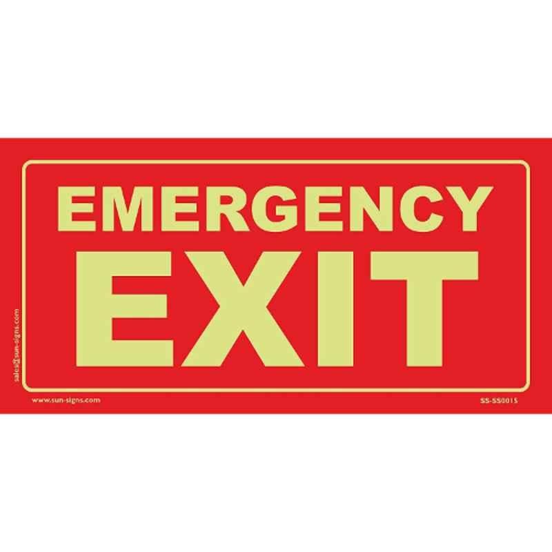 Sun Signs 12x6 inch ACP Red Rectangle Emergency Exit Signage Board, SS0015 (Pack of 2)
