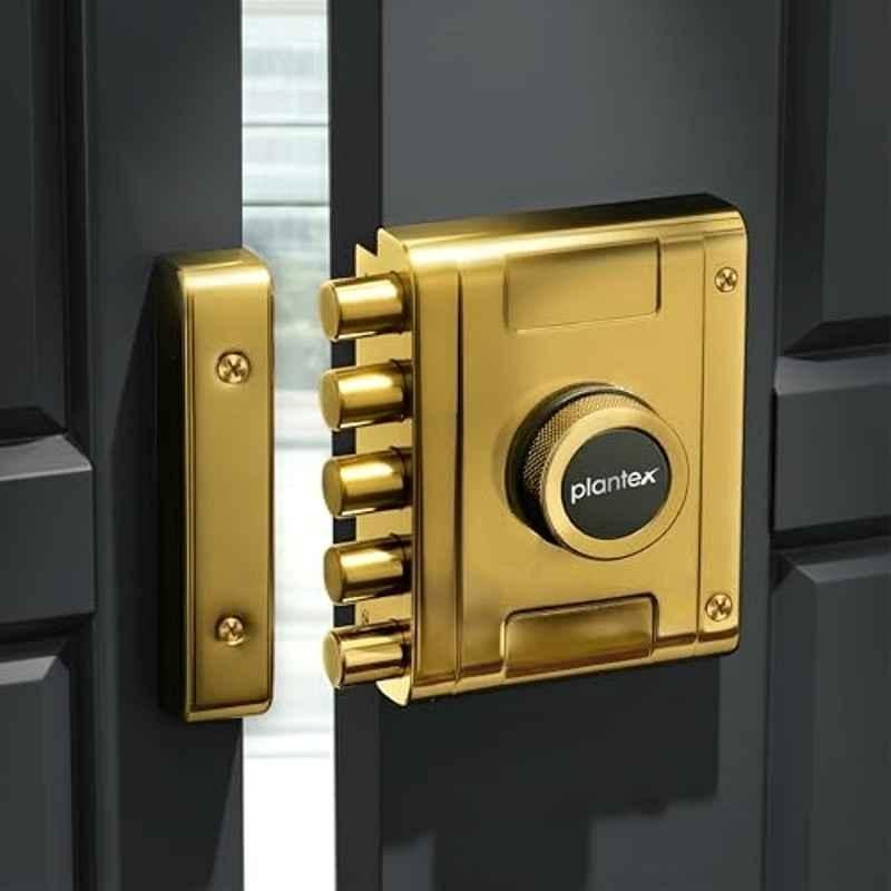 Plantex Stainless Steel Penta Bolt Lock for Main Door/5-Point Security Deadbolt with Brass Cylinder & 4 Keys/Door Lock Set with 5 Years of Warranty PVD Gold