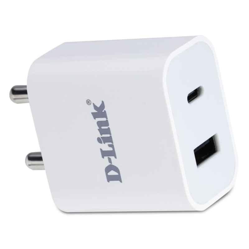 D-Link 20W Dual Port Type-C & USB-A Fast Charger for All Mobiles Phones, Tablets, Power Banks, Smart Watches & Earbuds, DPA-F2011