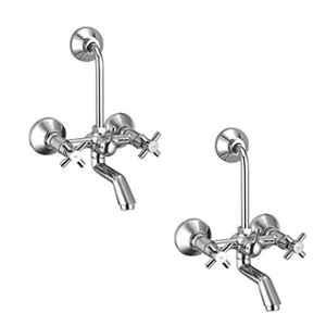 ZAP Caster Brass Chrome Plated Wall Mixer with Provision for Overhead Shower & Long Bend Pipe (Pack of 2)