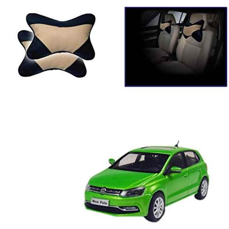 Kozdiko 2 Pcs Beige & Black Car Neck Rest Cushion Pillow Set for Volkswagen Polo Exquisite