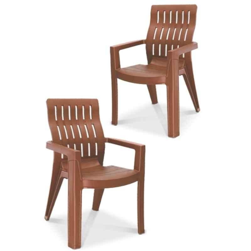 Maharaja Fortuner 630x600x890mm Plastic Metallic Brown Armrest Chair for Home (Pack of 2)