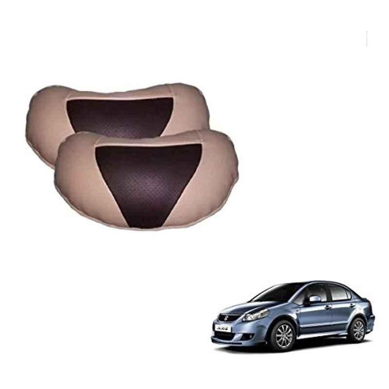 Kozdiko 2 Pcs Beige & Brown Car Neck Rest Cushion Pillow Set for Maruti Suzuki SX4