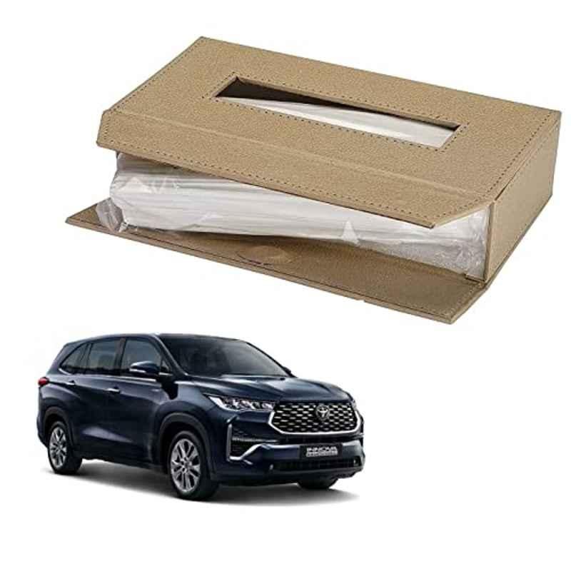 Kozdiko 100 Pulls PU Leather Beige Car Tissue Paper Box with 200 Sheets for Toyota Innova Hycross