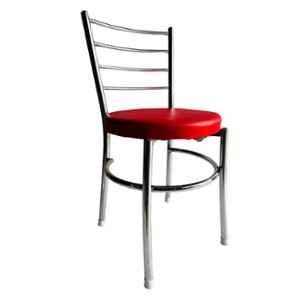 P P Chair Stainless Steel Chrome Finish Red Multipurpose Dining Chair with Leatherette Cushion