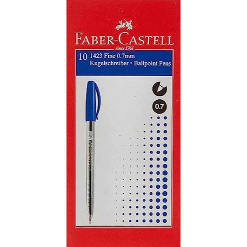 Faber-Castell 10 Pcs 0.7mm Blue Ball Point Pen Box, 142351-10