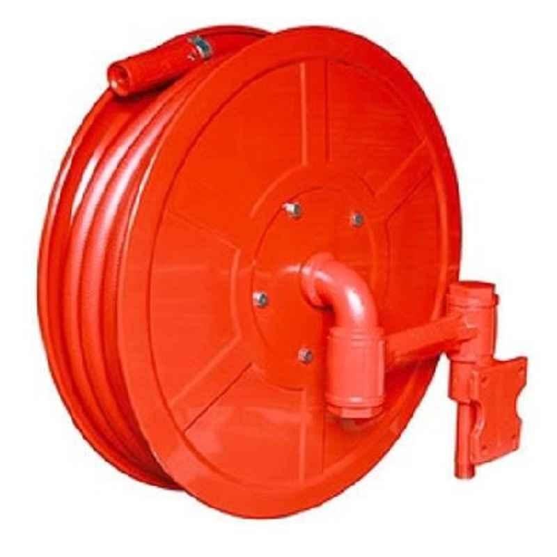 The Fire Company Malaysian Mild Steel Red Hose Reel Drum with 30m Thermoplastic Hose Pipe & Shutoff Nozzle