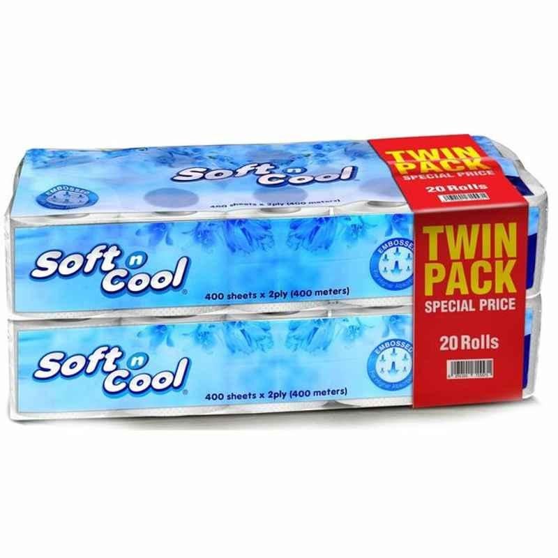 Hotpack Soft N Cool Toilet Paper Roll Twin Pack, SNCTR400TP, 2 Ply, 400 m, 100 Rolls/Pack