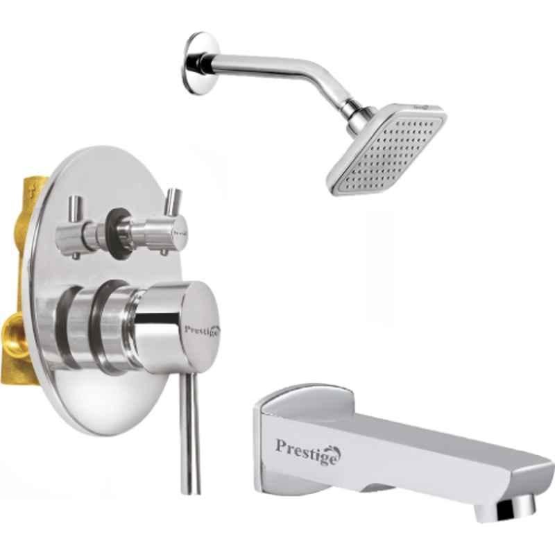 Prestige Flora 3 Pcs Brass Chrome Finish Divertor, Shower Head & Spout Set