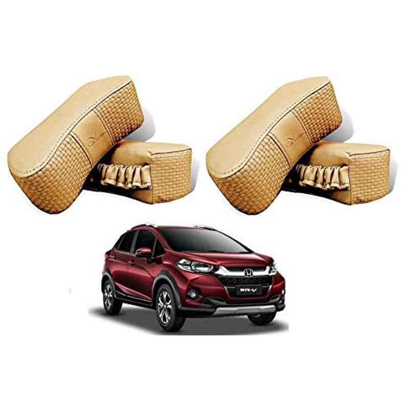 Kozdiko 4 Pcs CV Designer Beige Leatherite Neck Rest Car Cushion Pillow Set for Honda WRV