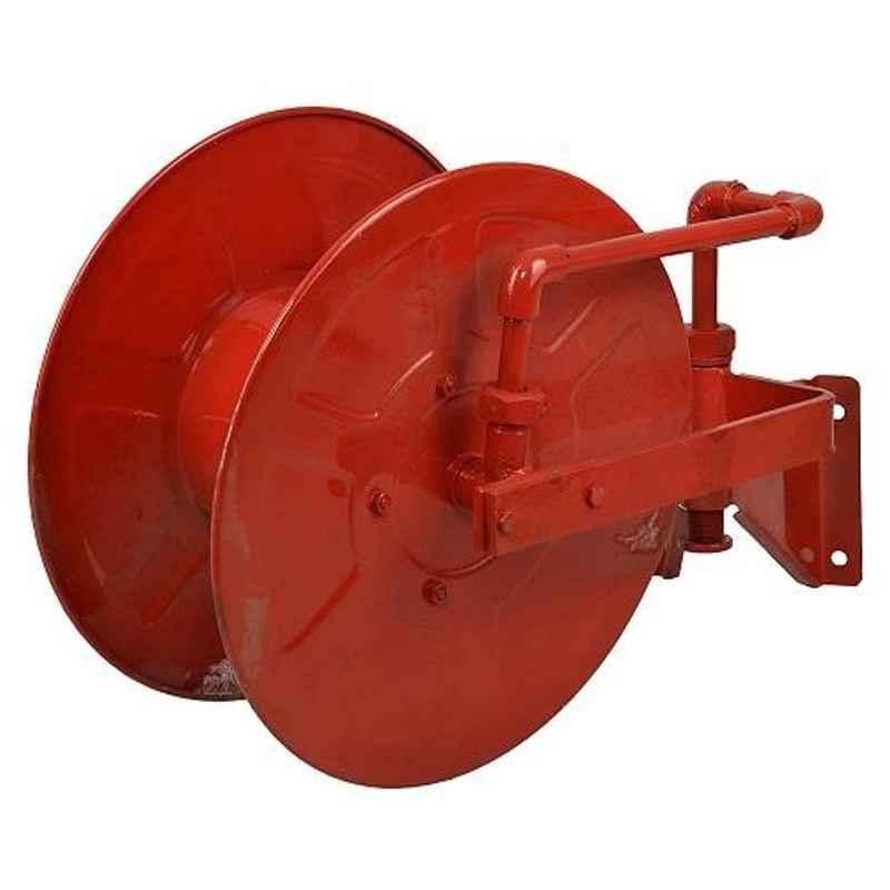 The Fire Company Indian Style Mild Steel Red Hose Reel Drum with 30m Thermoplastic Hose Pipe & Shutoff Nozzle