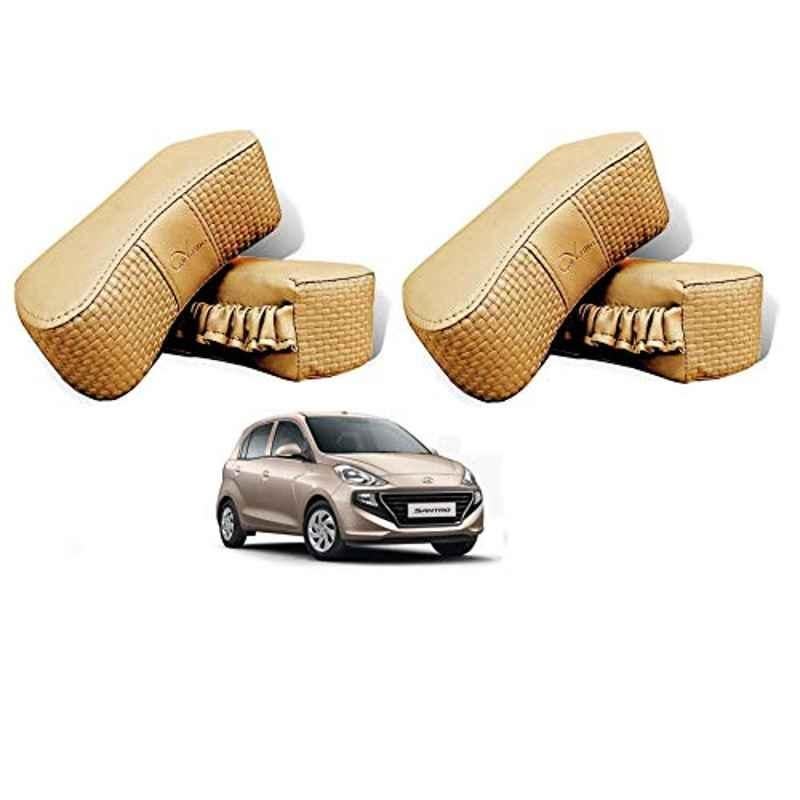 Kozdiko 4 Pcs CV Designer Beige Leatherite Neck Rest Car Cushion Pillow Set for Hyundai Santro 2018