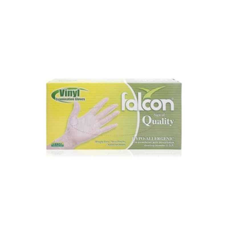 Falcon Vinyl White Examination Gloves, Size: L, 147338 (Pack of 100)