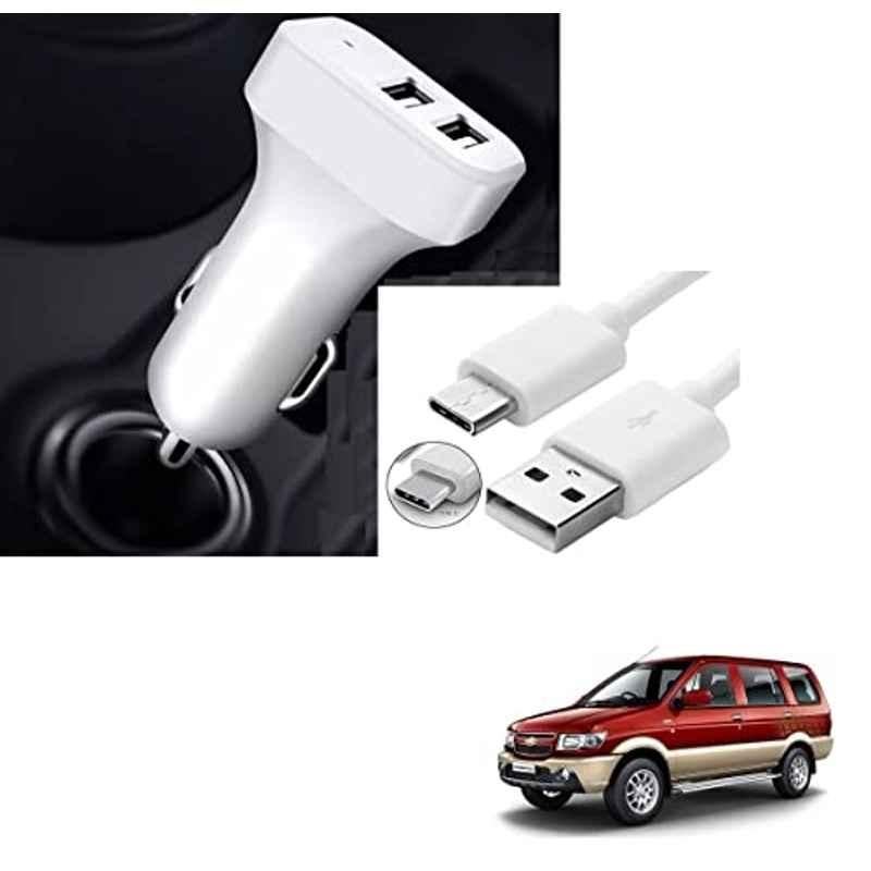 Kozdiko 5.1A 2 USB Fast Car Charger with C-Type Cable for Chevrolet Tavera
