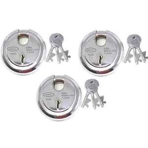 Onjecx 75mm 7 Levers Stainless Steel Round Heavy Duty Pad Lock with 3 Keys, RPL753 (Pack of 3)