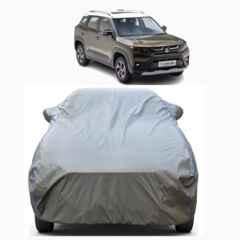 Aarex Auto Polyester Grey 100% Waterproof Car Cover with Mirror Pocket, Triple Stitched, Full Body Protection, Scratchproof & Dustproof for Maruti Suzuki Brezza