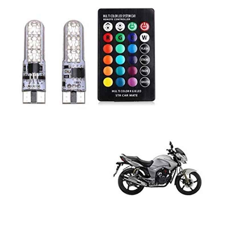 Kozdiko 2 Pcs T10 LED RGB Bike Interior Fancy/Parking Remote Control Light Set for Hero Hunk