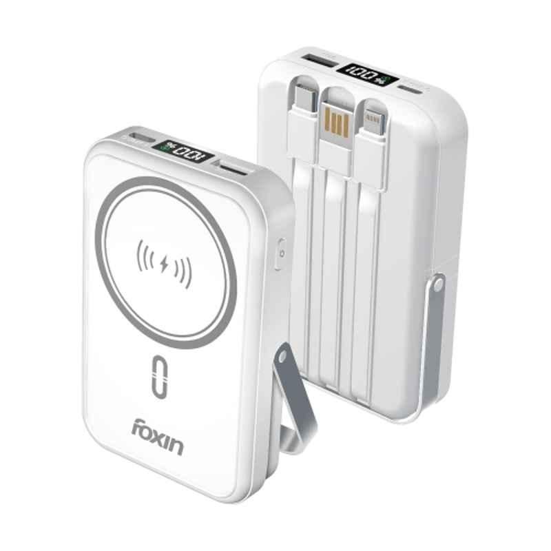 Foxin Mag Pro 22.5W 10000mAh White Magnetic Wireless Power Bank with Metal Stand & 6 Months Warranty, FPB-153 POLY