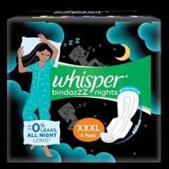 Whisper 4 Pcs White Cotton Disposable Bindazzz Sanitary Pad Packet, Size: XXXL (Pack of 2)