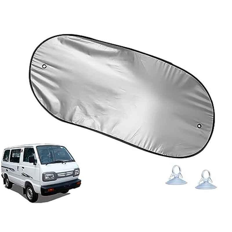 Auto Pearl Polyester Black & Silver Rear Window Sun Shade Curtain with Storage Pouch for Maruti Suzuki OMNI