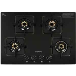 Padmini 4 Burner Stainless Steel Black Automatic Ignition Glass Top Gas Stove, Gas Hob ONYX-410 EDGE