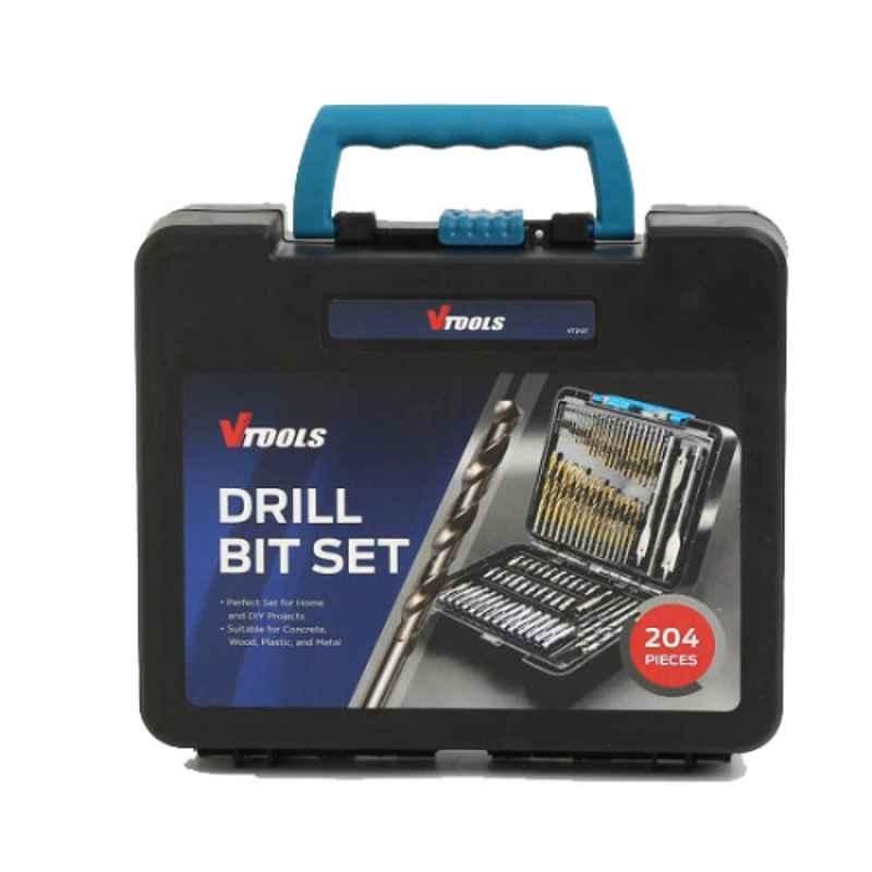 VTools VT2127 204Pcs Drill Bit Set with HSS Bits & Storage Case