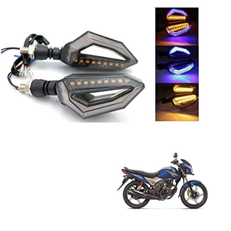 Kozdiko 4 Pcs Bike D Shaped 9 LED Front & Rear Side Turn Signal Indicator Light Set for Honda CB Shine SP