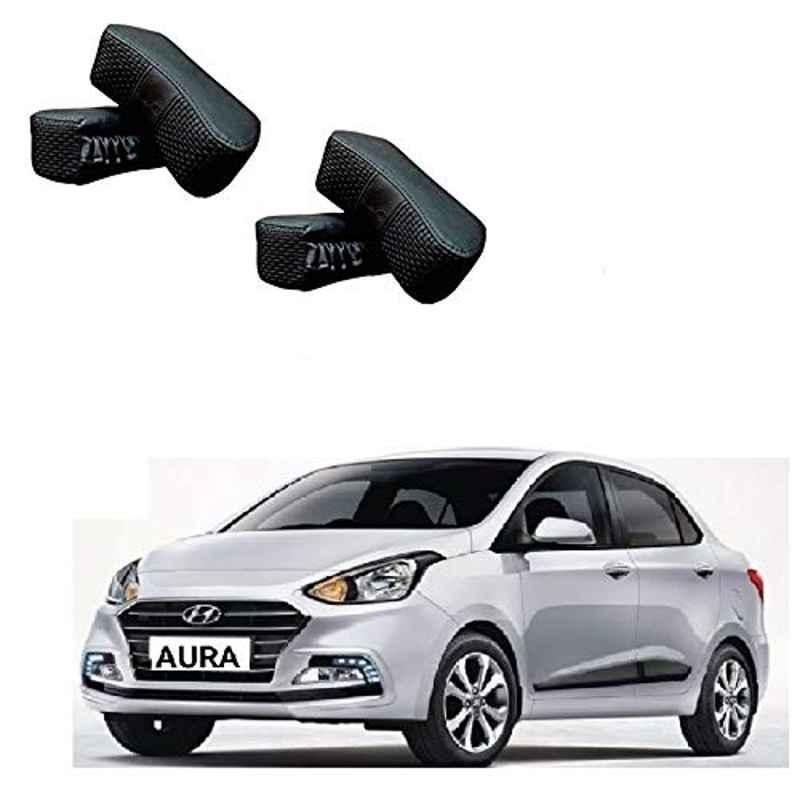 Kozdiko 4 Pcs CV Designer Black Leatherite Neck Rest Car Cushion Pillow Set for Hyundai Aura