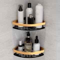 Plantex Self Adhesive Corner Shelf for Bathroom Wall/Aluminium & Stainless Steel Corner Rack/Storage Organizer/Bathroom Accessories Set- (Pack of 2) 8x8 inch, Gold & Black