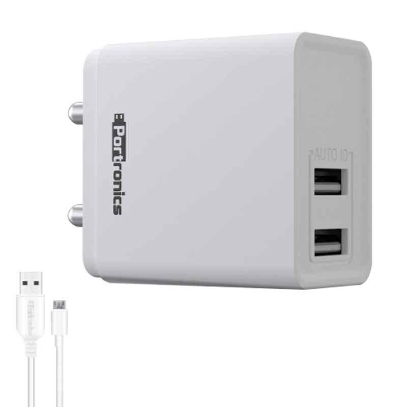 Portronics Adapto 66 POR-1066 2.4A Dual USB Port Charging Adapter with 1m Micro USB Cable (Pack of 2)