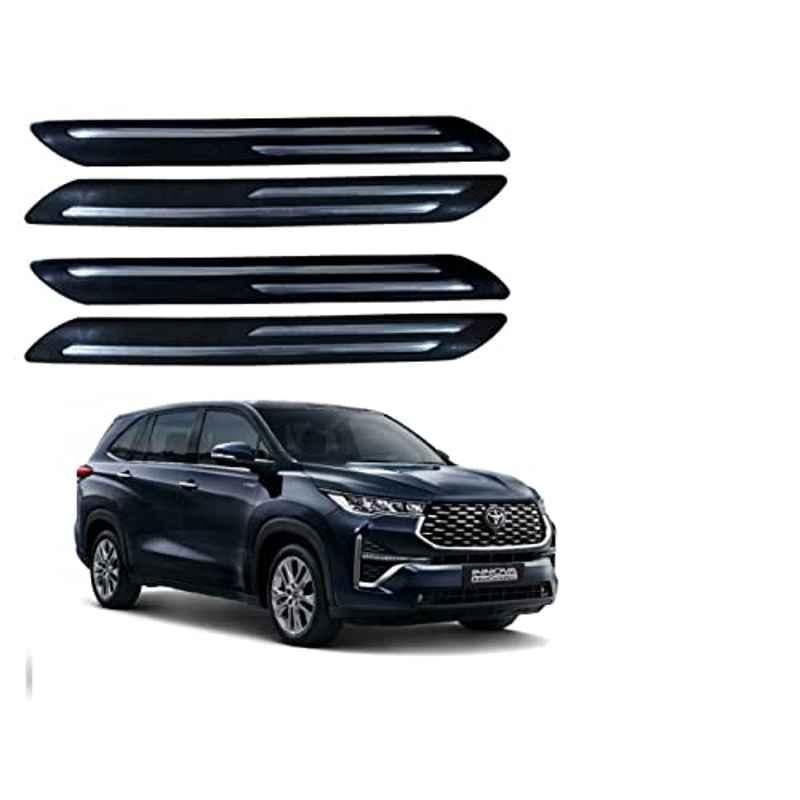 Kozdiko 4 Pcs Black Car Bumper Protector Set with Rubber Guard & Double Chrome Strip for Toyota Innova Hycross