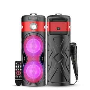 Krisons Cylender 111 30W Red Portable Speaker with 4 inch Double Woofers, In Built Torch, Remote Control, Bluetooth, FM, USB, Micro SD Card & AUX Connectivity
