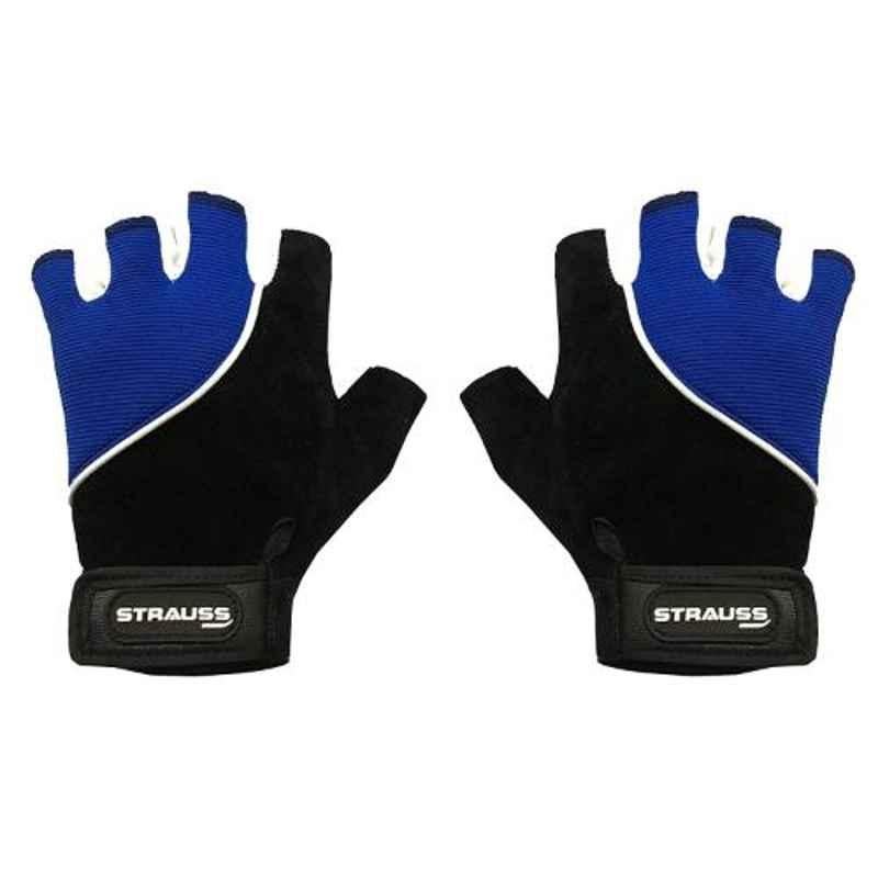 Strauss Large Black & Blue Comfort Stretch Back Cut Finger Gloves, ST-1278