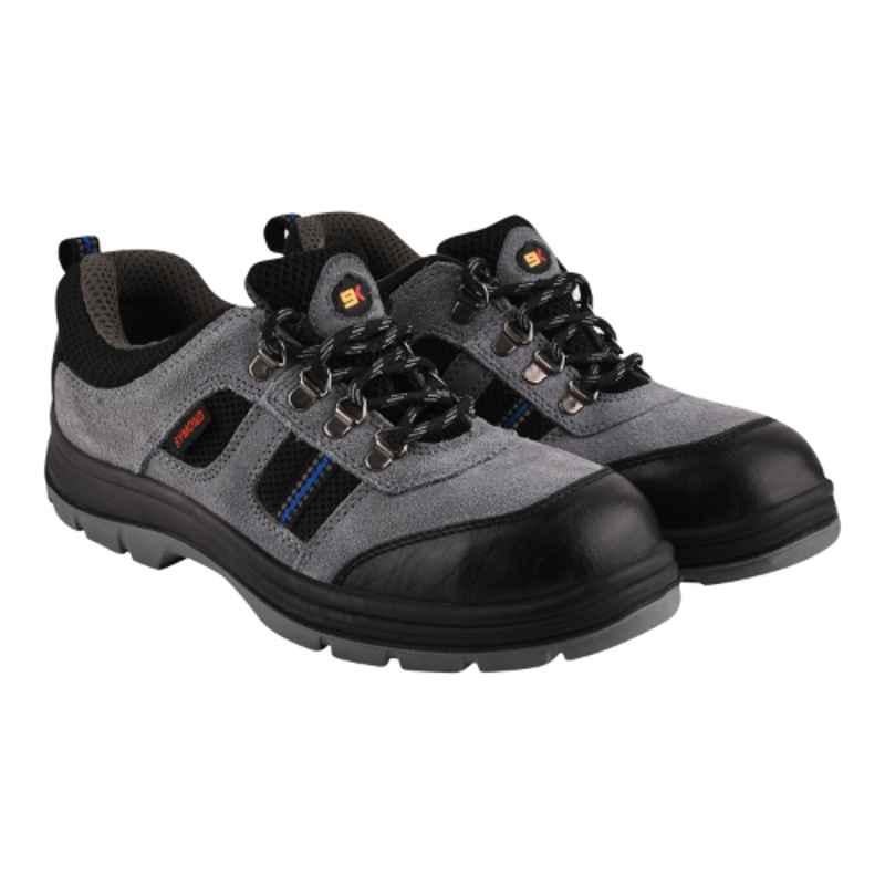 9K Symond Leather & Fabric Steel Toe Double Density Grey Work Safety Shoes, Size: 10