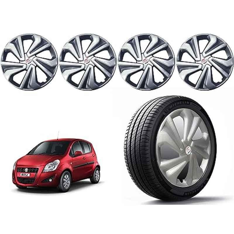 Auto Pearl 4 Pcs 14 inch Polypropylene Silver Press Type Car Wheel Cover Set with Retention Ring for Maruti Suzuki Ritz Type 2 2015-2017, 14WC_Tiago_Silver_RitzType2_2015_17