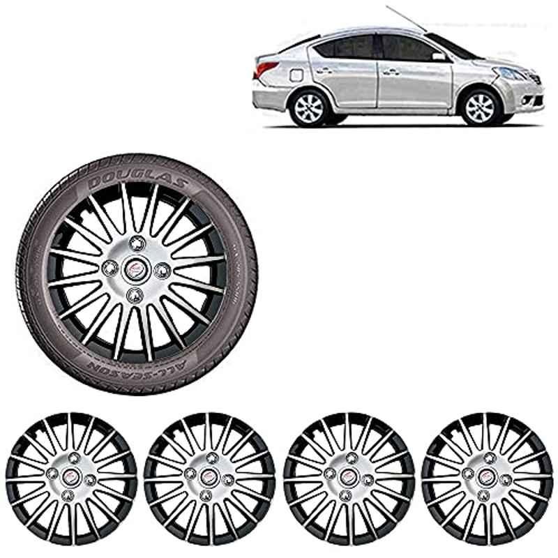 Auto Pearl 4 Pcs 14 inch ABS Silver & Black Wheel Cover Set for Nissan Sunny