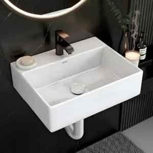 Plantex Cubic 17x13.5x5 inch Ceramic White Glossy Finish Wash Basin for Bathroom