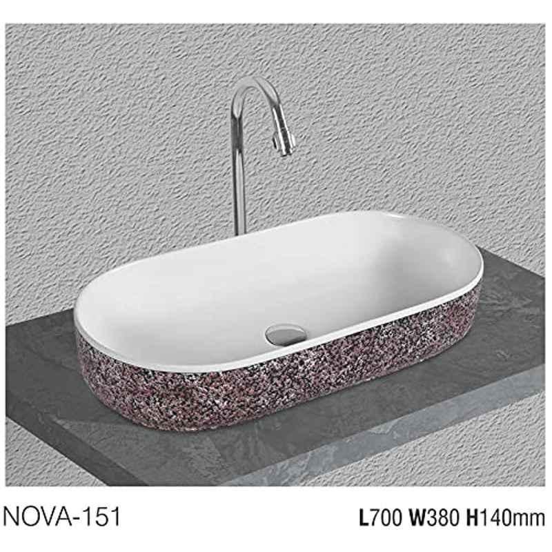 Uken (Nova-151) Imported Luxury European Style Designing Bathroom Sink/Wash Basin/Table Top (Nova-151) White,Grey