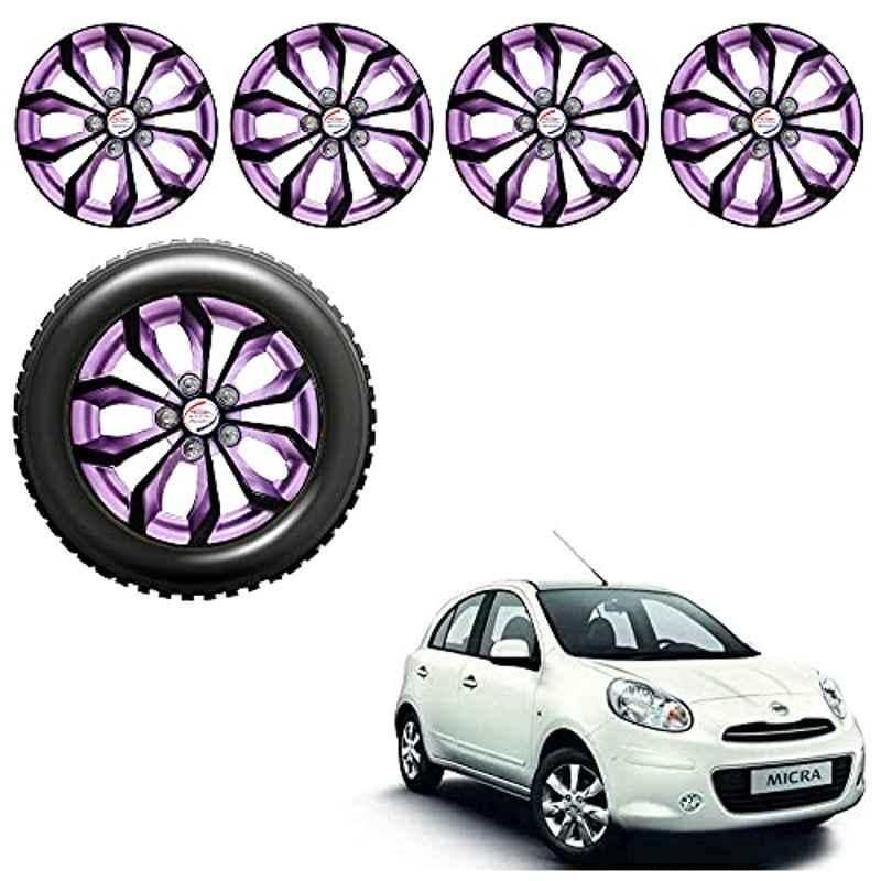 Auto Pearl 4 Pcs 14 inch Black Voilet ABS Press Type Hubcap Wheel Cover Set with Retention Ring for Nissan MicraXEModel