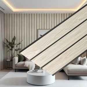 Plantex 12 inchx10ft 50 Sqft PVC Ivory Oak 3D Fluted Wall Panels for Home Decor/Louvers, AP-2007 (Pack of 5)