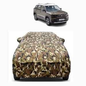 Aarex Auto Polyester Jungle 100% Waterproof Car Cover with Mirror Pocket, Triple Stitched, Full Body Protection, Scratchproof & Dustproof for Maruti Suzuki Brezza, BRZ-Jungle