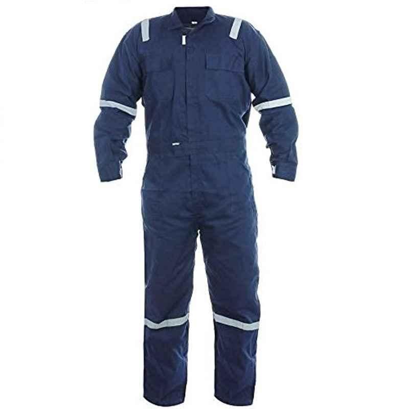 Saraf COV-1 240GSM Cotton Navy Blue Industrial Coverall with Reflective Tape, Size: Large
