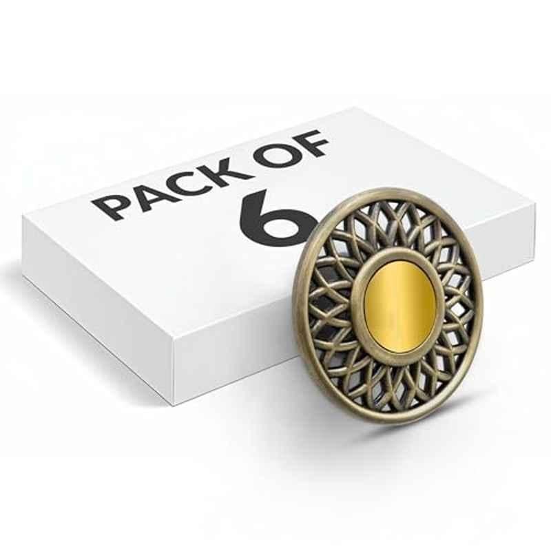 Plantex Knobs for Drawers/Cabinet Knob/Pull-Push Drawer Knobs for Kitchen/Bedroom/Drawer (Pack of 6) Antique Brass Zinc