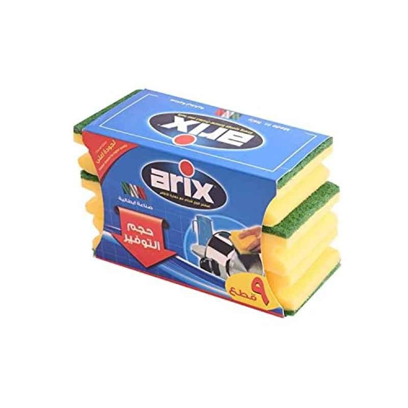 Arix Stainless Steel Yellow & Green Grip Sponge, ARX-0079P (Pack of 9)