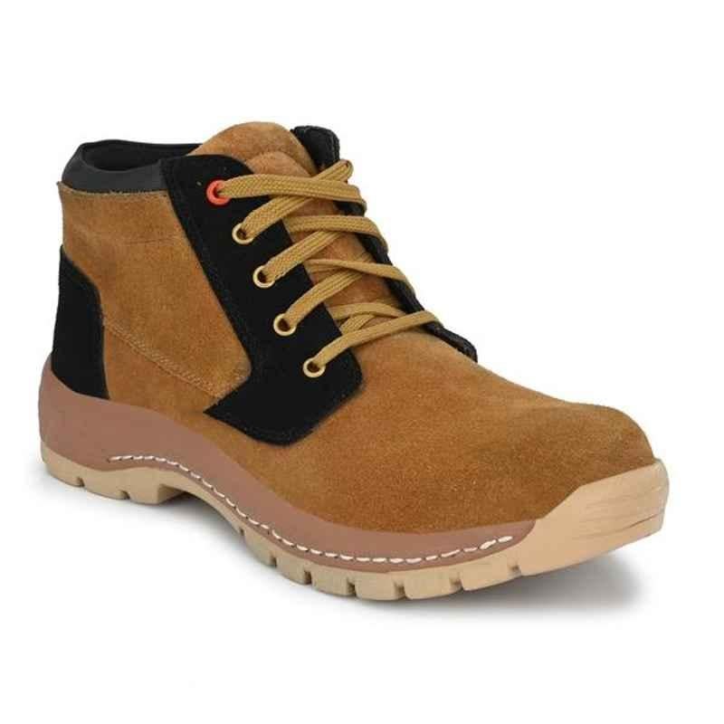 ArmaDuro AD1002 Suede Leather Steel Toe Tan Work Safety Shoes, Size: 6